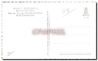 A Cegonha — Vista das ruas Presidente-Wilson e G. Clemenceau — Ed. La Cigogne, Vichy — Verso