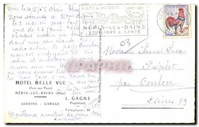 Hotel Belle Vue — Néris-les-Bains (Allier) — Foto Parant, Montluçon — Verso
