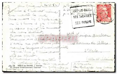 Place du Grand Établissement Thermal à Néris-les-Bains — wydawca Cie des Arts Photographiques, nr 28 — Rewers