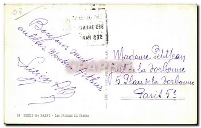 Néris-les-Bains — Jardins do Casino — editor C.A.P. n° (48) — Verso