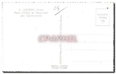 Moulins (Allier) — Place d'Allier en Monument voor de Veldslag — Edities Gaby — Achterkant