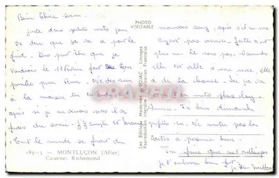 Stara pocztówka Casernes Richemond Militaria w Montlucon — Rewers