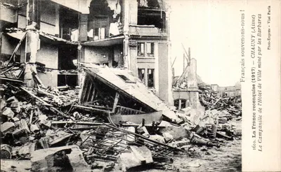 Chauny (Aisne) — Desgraça após o bombardeio de 1917 — Fototipia Baudinière, Paris