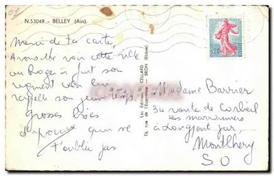 Belley — vista da cidade — Les Éditions de l'Économie (Rhône) — Verso