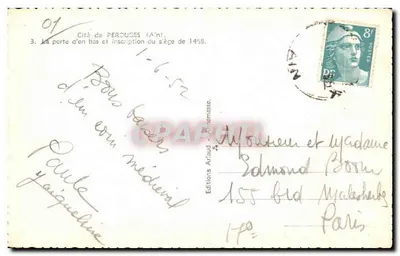 Brama dolna w Perouges — inskrypcja z oblężenia 1458 — Wydawnictwo Arlaud — Rewers