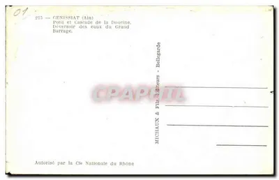 Bilhete postal antigo Genissiat Ain Pont e Cachoeira da Doucine — Verso