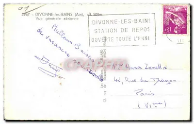Divonne-les-Bains (Ain), alt 500m — Ogólny widok z powietrza — Otwarta na cały rok stacja odpoczynku — wydawca Les Éditeurs de l'Économie, n° 2967 — Rewers