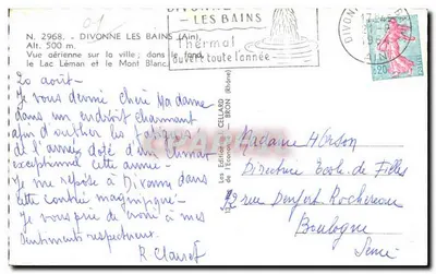 Divonne-les-Bains — Widok lotniczy miasta, jeziora Leman i Mont Blanc — Wydawnictwo J. Cellard — Rewers