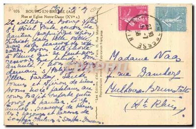 Bourg-en-Bresse — straat en kerk van Notre-Dame (15e eeuw) — Les Éditions d'Art Yvon, Parijs — Achterkant