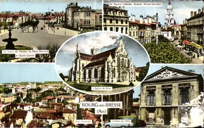 Bourg-en-Bresse (Ain) — Vue Générale, église, place, hôtel de ville — Éditeur : Les Tirages Modernes