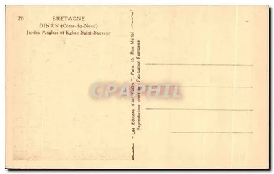 Dinan (Côtes-du-Nord) — Jardim Inglês e Igreja de São Salvador — Les Éditions d'Art YVON, Paris — Verso