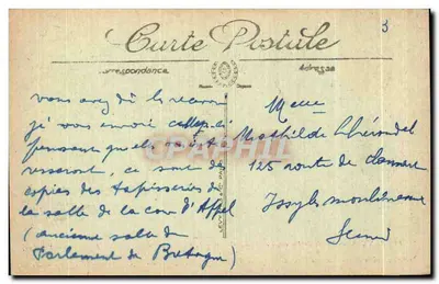 Rennes — Palácio de Justiça — Grande Câmara do Parlamento da Bretanha — Tapeçaria dos Gobelins — A.G. — Verso