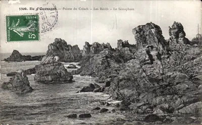 Ilha de Ouessant — Ponta do Créach — Os Recifes — O Sémaphore — Coleção Villard, Quimper
