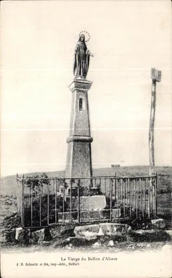 अल्सेस के बैलॉन की माता — प्रासाद पर खड़ी प्रतिमा — जे. बी. श्मिट एवं पुत्र, छापक-प्रकाशक, बेल्फोर्ट
