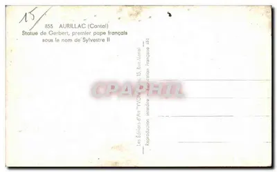 Aurillac (Cantal) — Statua Gerberta, pierwszego francuskiego papieża pod imieniem Sylvestra II — Wydawnictwo Sztuki 'VWON', 15, Rue Marial — Rewers
