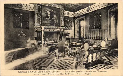 Castelo de ANCY-LE-FRANC (Yonne) — Sala dos Guardas, decorada em homenagem à vinda de Henri II, Rei da França e da Polônia