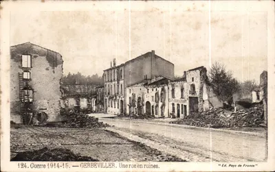 Wojna 1914-15 — GERBEVILLER. Widok ulicy w ruinach — wyd. Pays de France