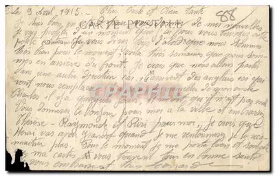 Bilhete postal antigo Guerra de 1914 Descarregamento de material tomado dos alemães em Fonteny Militaria — Verso
