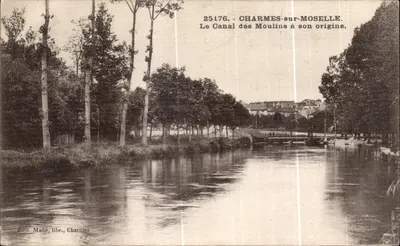 CHARMES-sur-MOSELLE — O Canal dos Moinhos em sua origem — Edit. Mahé, libr., Charmes, n° 25176