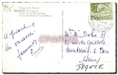 Belfort — Plaza de la República, la Catedral y el Castillo — Edición Brard — Reverso