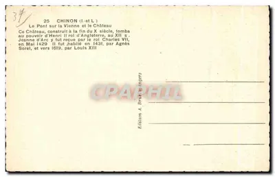 Chinon — O Ponte sobre a Vienne e o Castelo — Edição A. Brulet Angers — Verso