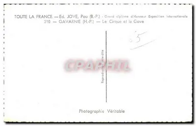 Gavarnie — O Cirque e o Gave — Ed. JOVE, Pau (B.P.) — Verso