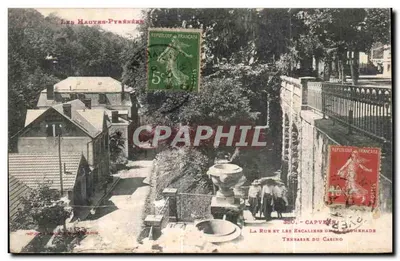 Les Hautes-Pyrénées — A Rua e as Escadas da Promenade — Terraço do Casino — editor H. Hébert, n° 380