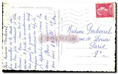 Argelès-Plage — vista da praia e dos pinheiros — Éditions d'Art Larrey, Toulouse, n°250 — Verso