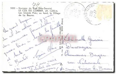 Les Grands Prés — O Col do Corbier, no fundo, o Village de La Baume — Les Éditions J. Cellard — n° 5055 — Verso
