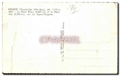 Super-Mégeve — Widok na Mont Blanc i Mont Joly — Wydawnictwo J. Cellard, Bron (Rhône) — Rewers