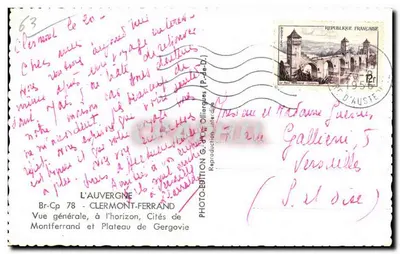 Clermont-Ferrand — Vista geral, ao horizonte, Cidades de Montferrand e Plateau de Gergovie — Edição G. d'O — Verso