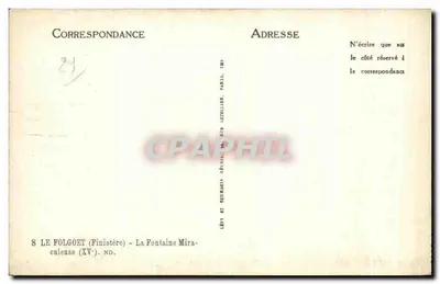 Le Folgoët (Finistère) — A Fonte Milagrosa — Imp. Letellier, Paris — Verso