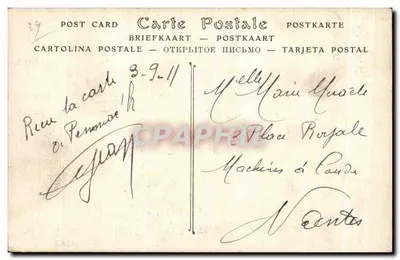 Primel (Finistère) — Widok na punkt wydeptany, skały Cbaise pod burzą — wydawca AD, nr 747 — Rewers