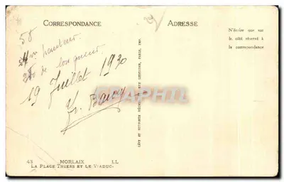 Morlaix, O Viaduto — vista panorâmica com praça e edifícios — editor LL, n°43 — Verso