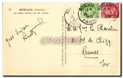 Morlaix (Finistère) — Plac Thliers widziany z mostu — Les Éditions d'Art Yvon, Paryż — Rewers
