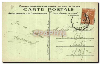Morlaix — Basen i most przy świetle księżyca — G. Artaud, wydawca, nr 27 — Rewers
