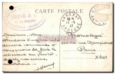 Bilhete postal antigo Annonay Estátua dos Irmãos Montgolfier Dirigível Montgolfière — Verso