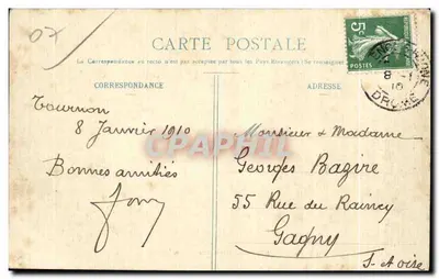TOURNON-sur-RHONE - Velho Castelo dos Rohan-Soubise — Coleção J. Malet, n° 265 — Verso