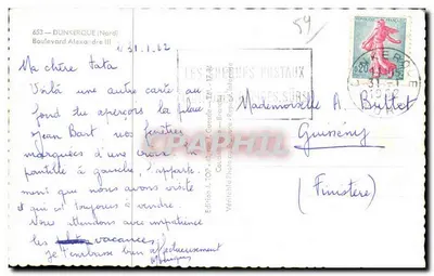 Stara pocztówka Dunkerque Boulevard Alexandre III — Rewers