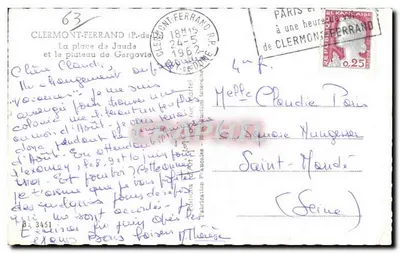 Clermont-Ferrand — Place de Jaude e plateau de Gergovie — Editor: Art Imp. P. Thurgez — Verso