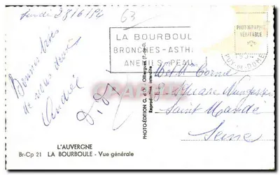 La Bourboule — Vue générale — L'Auvergne, édition G. d'O. — Verso