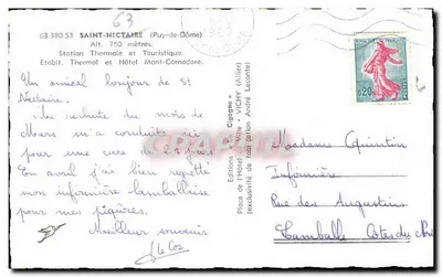 A Cegonha — Estação Termal de Saint-Nectaire — Edições do Hotel de Vichy — Verso