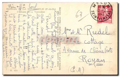 Wodospad Vernière — Okolice La Bourboule (P.-de-D) — André Luconte d'Art « Guy », nr H. 454 — Rewers