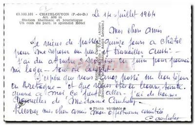 La Cigogne — Châtel-Guyon (P.-de-D.) — Wydawca La Cigogne, nr 63.103.101 — Rewers