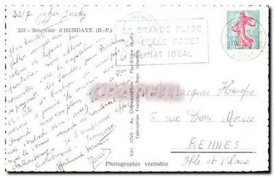 Hendaye — Lembrança de Hendaye — Édition Jove — Verso