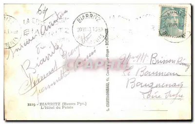 Biarritz — L'Hôtel du Palais — Uitgever Elcé, n° 2219 — Achterkant