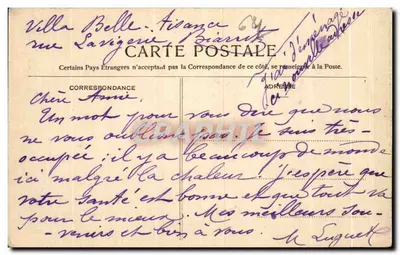 Biarritz — A Villa Belza através dos Tamaris — Cliché Ouvrard n°124 — Verso