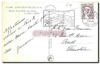 Port de Saint-Jean-de-Luz — vue de pêcheurs et église — Éditeur Elcé — Verso