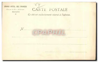 Biarritz — O Rocher da Virgem e Grand Hotel dos Príncipes — Grand Hotel dos Príncipes, Biarritz — Verso