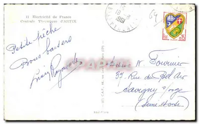 Bilhete postal antigo Electricite de France Central Térmica de Artic — Verso